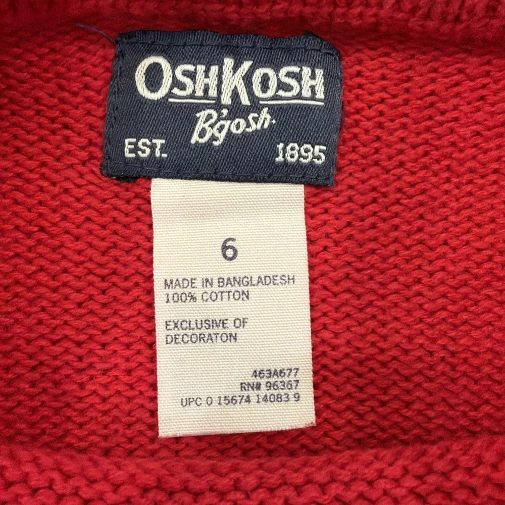 OshKosh B'gosh Boys Red Cotton Knit Train Graphic Crewneck Sweater 6